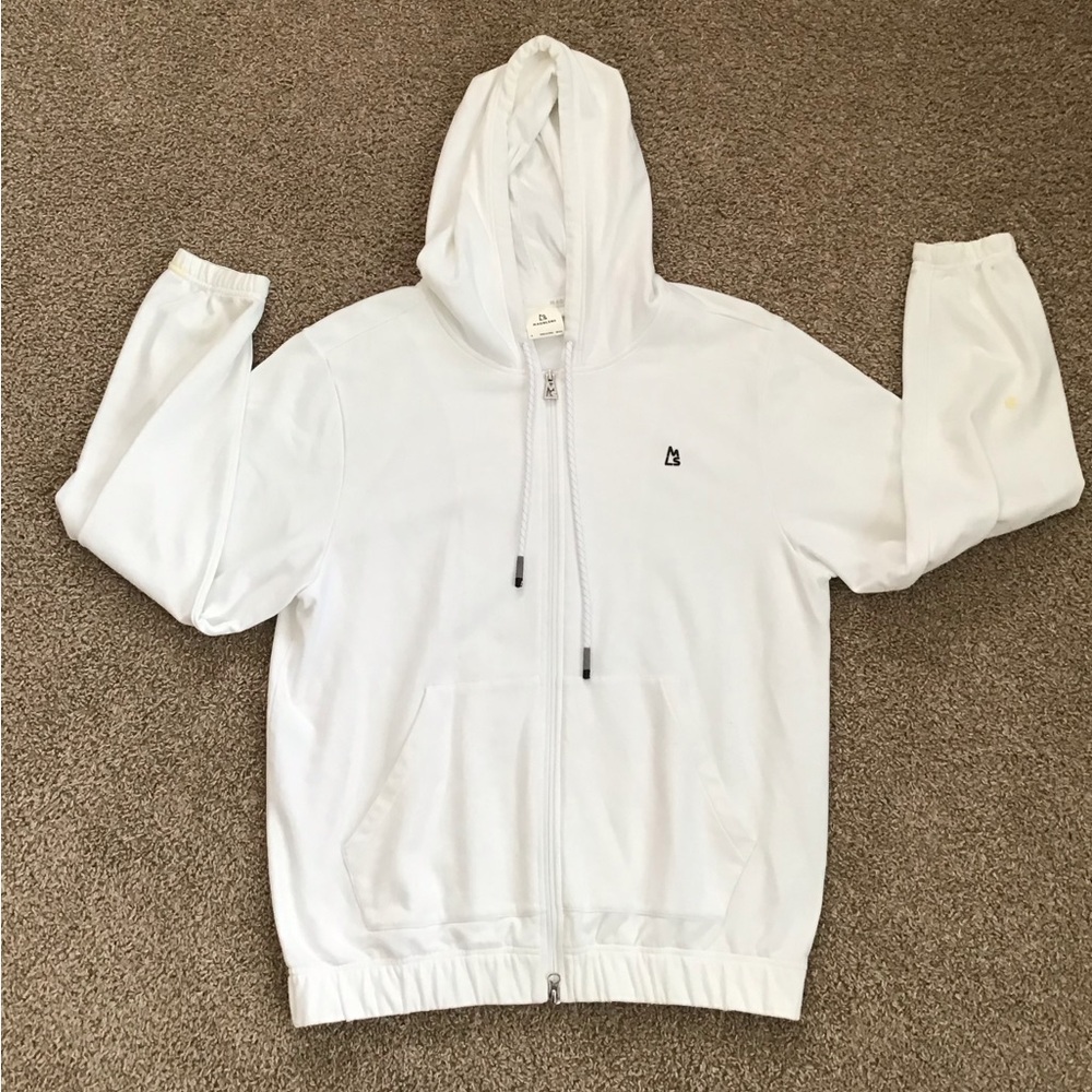 Magnlens Mens Hoodie Full Zip Long Sleeve Sweatshirt White Size Medium